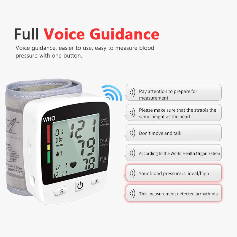 Rechargeable Digital Wrist Blood Pressure Monitor – LCD Display & Memory