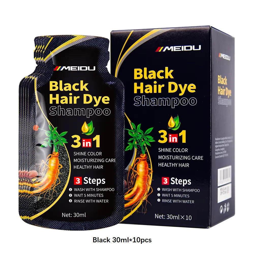3-in-1 Herbal Black Hair Dye Shampoo & Conditioner