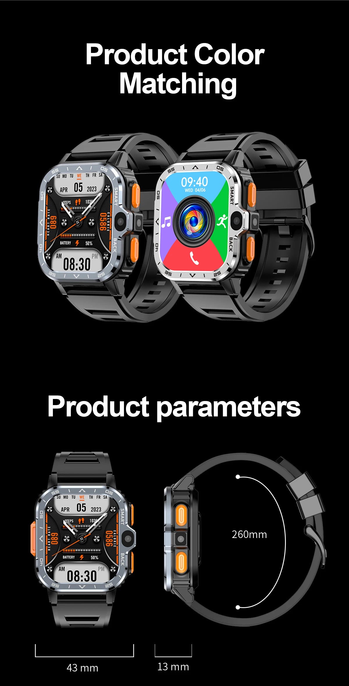 Roid Smart Watch – GPS, Dual Camera, 16+64G Storage, NFC, 4G SIM & WiFi
