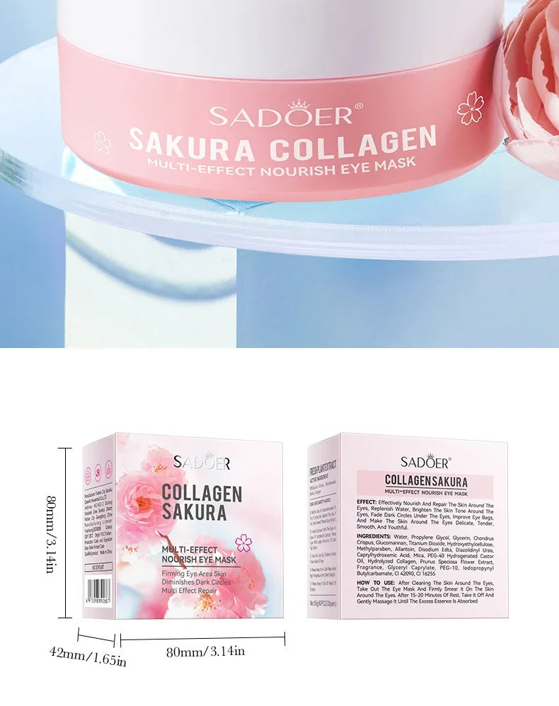 SADOER Sakura Collagen Eye Mask – 60pcs Dark Circle & Eye Bag Removal