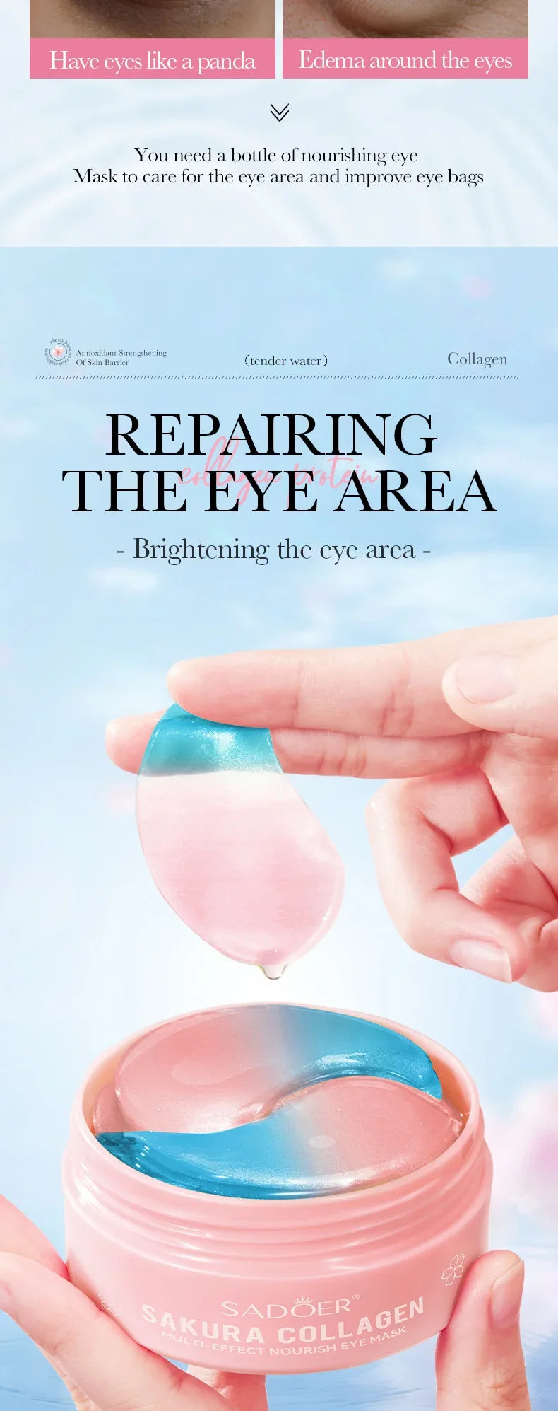 SADOER Sakura Collagen Eye Mask – 60pcs Dark Circle & Eye Bag Removal