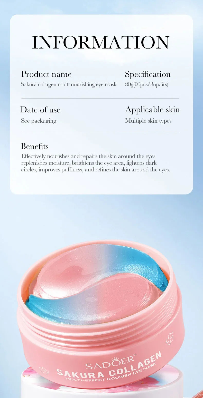SADOER Sakura Collagen Eye Mask – 60pcs Dark Circle & Eye Bag Removal