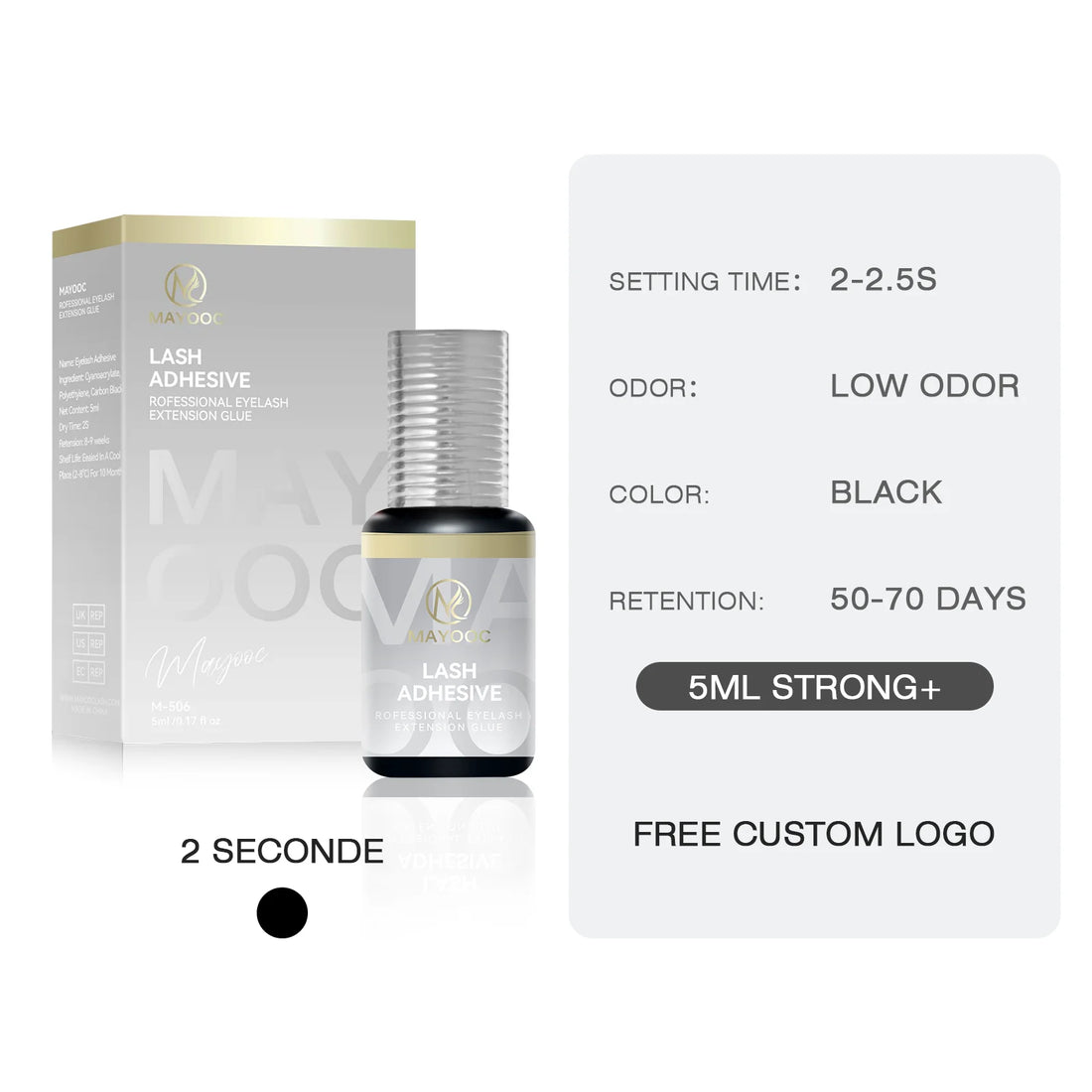 MAYOOC 0.3s Eyelash Extension Glue – Fast Dry Black Lash Adhesive for Sensitive Eyes