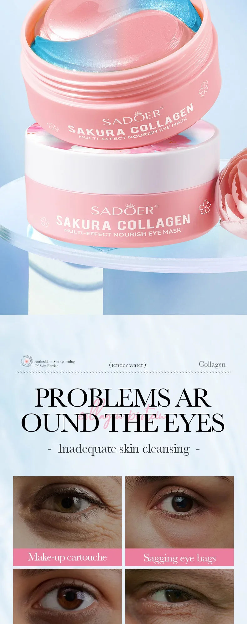 SADOER Sakura Collagen Eye Mask – 60pcs Dark Circle & Eye Bag Removal