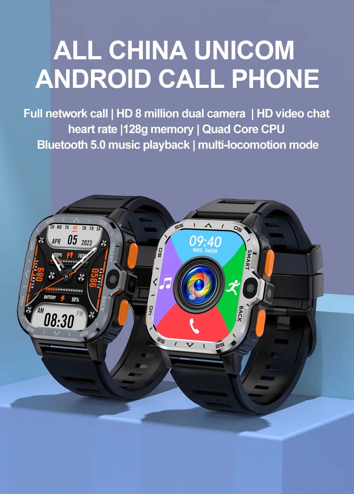 Roid Smart Watch – GPS, Dual Camera, 16+64G Storage, NFC, 4G SIM & WiFi