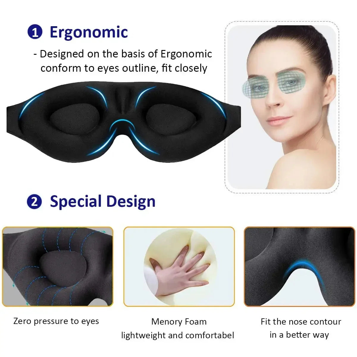 3D Contoured Eye Mask – Light-Blocking Sleep Blindfold