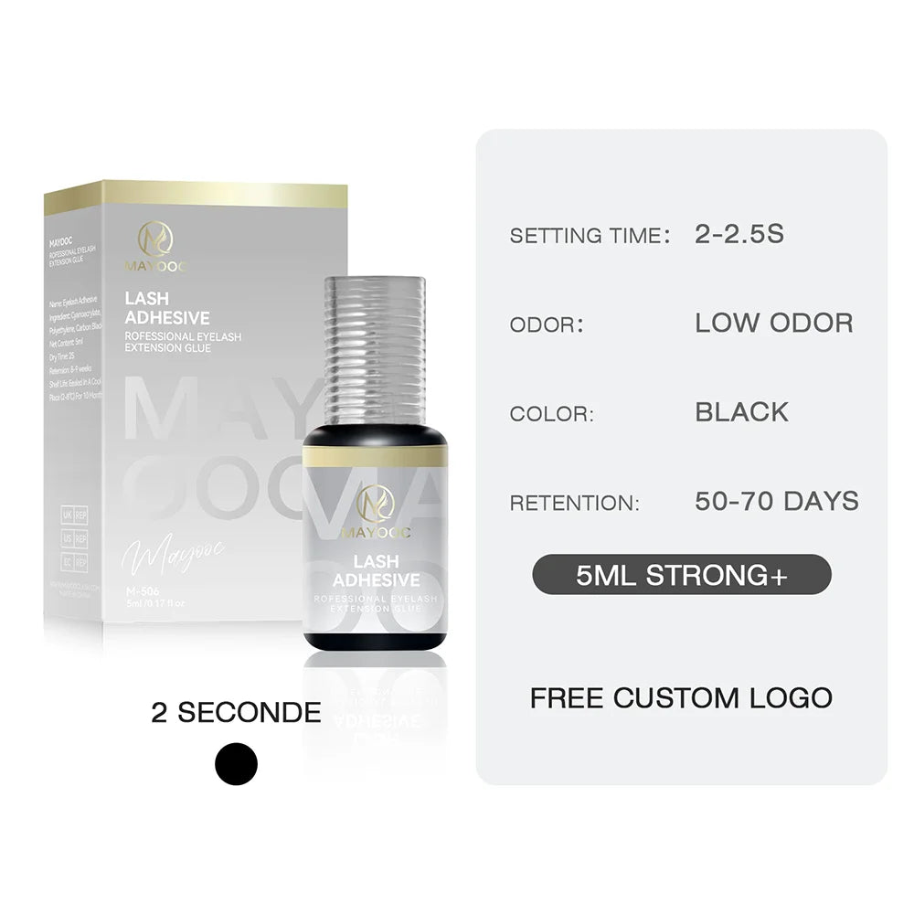 MAYOOC 0.3s Eyelash Extension Glue – Fast Dry Black Lash Adhesive for Sensitive Eyes