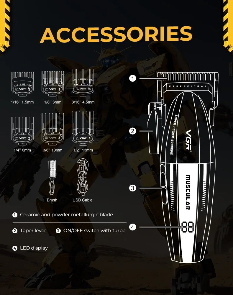 VGR V-285 Professional Hair Clipper – Cordless Barber Trimmer 9000 RPM