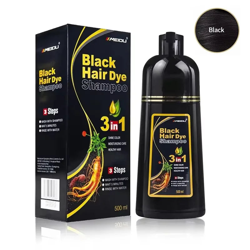 3-in-1 Herbal Black Hair Dye Shampoo & Conditioner