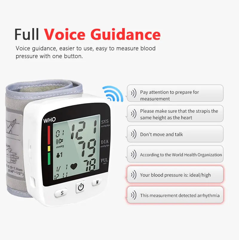 Rechargeable Digital Wrist Blood Pressure Monitor – LCD Display & Memory