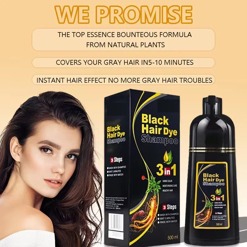 3-in-1 Herbal Black Hair Dye Shampoo & Conditioner