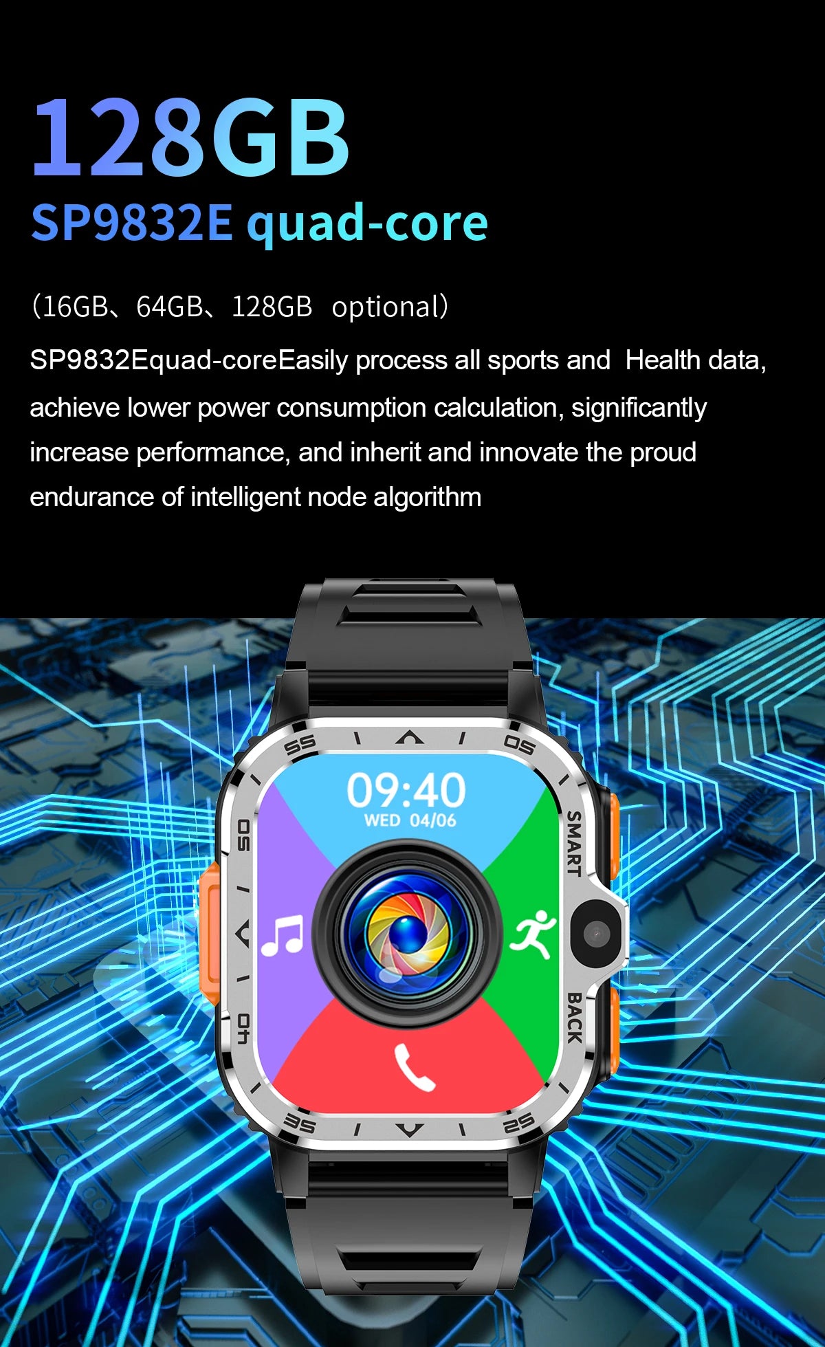 Roid Smart Watch – GPS, Dual Camera, 16+64G Storage, NFC, 4G SIM & WiFi