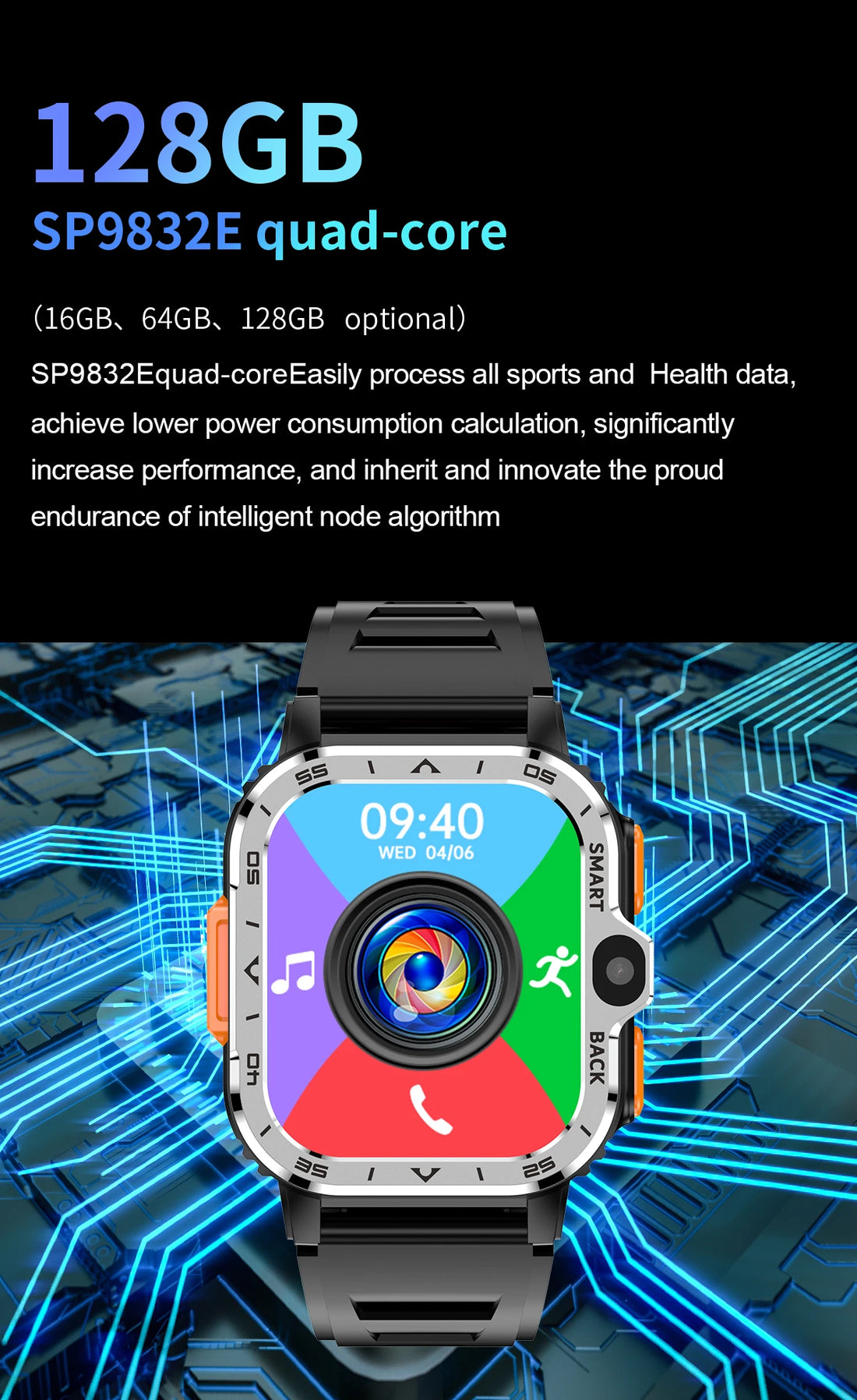 Roid Smart Watch – GPS, Dual Camera, 16+64G Storage, NFC, 4G SIM & WiFi