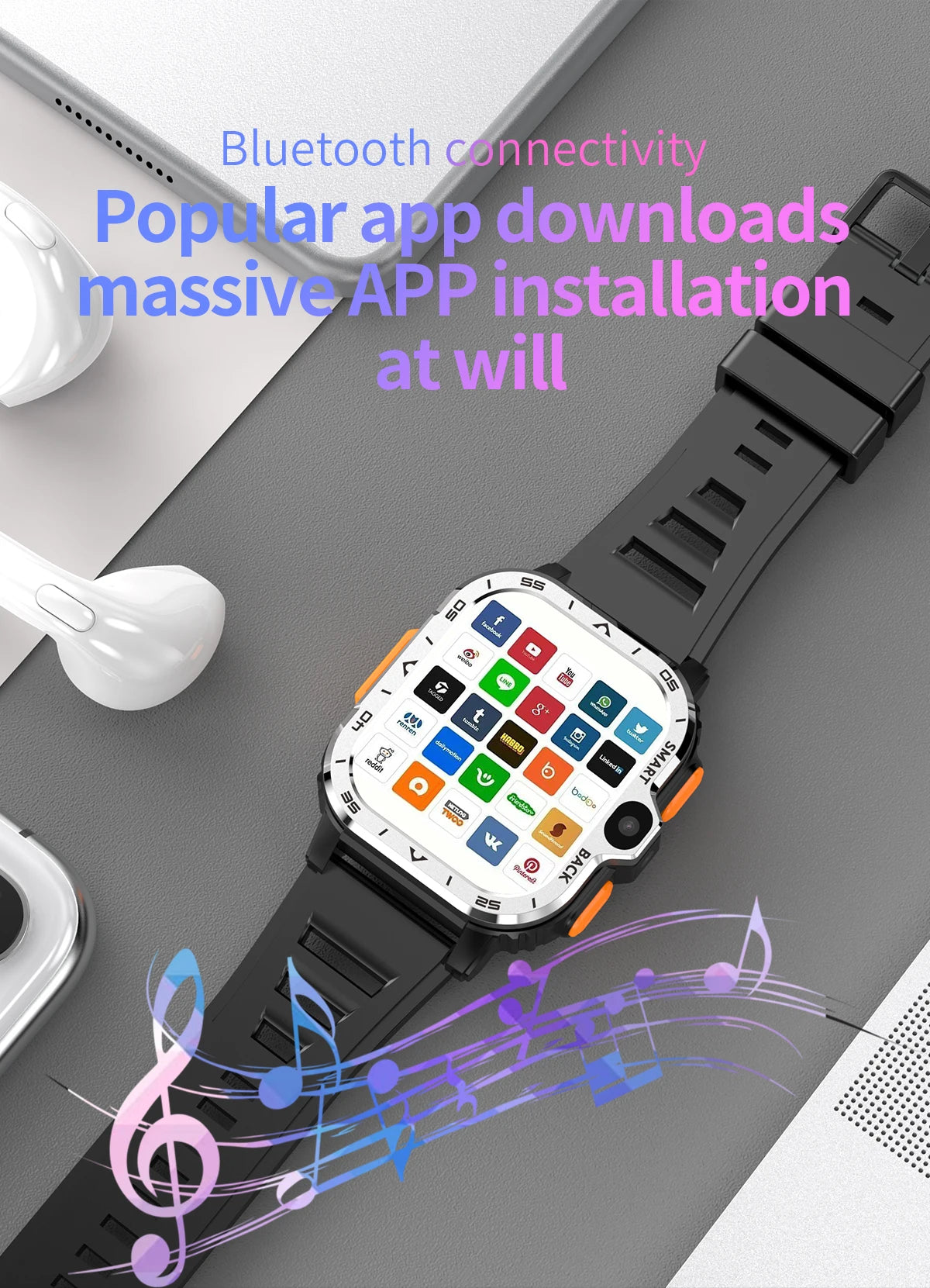 Roid Smart Watch – GPS, Dual Camera, 16+64G Storage, NFC, 4G SIM & WiFi