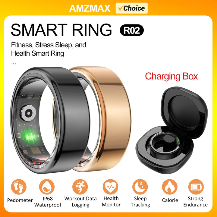 AMZMAX R02 Smart Ring – Fitness Tracker, Multi-Sport Modes, Waterproof