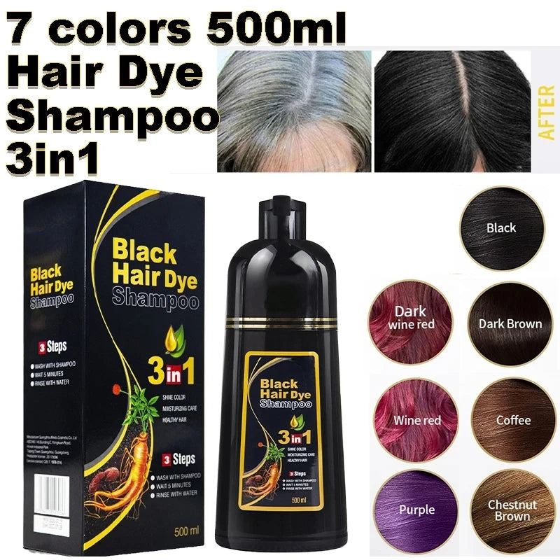 3-in-1 Herbal Black Hair Dye Shampoo & Conditioner